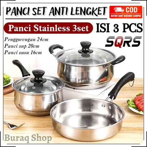 TERMURAH Panci Set 3 In 1 Panci Stainless Steel SQRS Peralatan