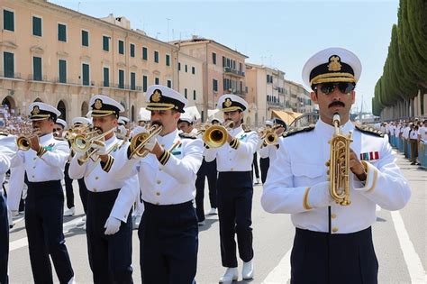 Premium Photo The Italian Navy Marching Band Plays During The Parade