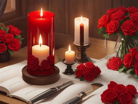 Premium Photo Beautiful Romantic Red Candles With Flower