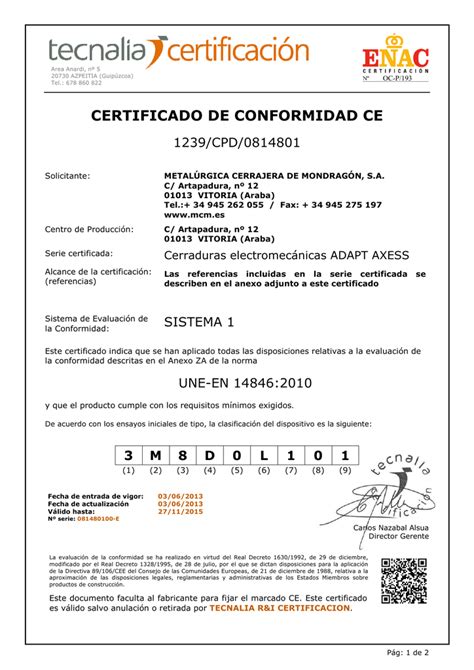 Certificado De Conformidad CE AXESS ADAPT PDF