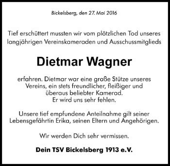 Traueranzeigen von Dietmar Wagner Schwarzwälder Bote Trauer