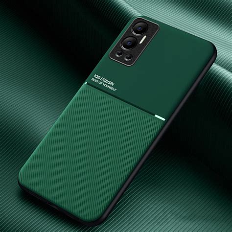 For Infinix Hot 12 Classic Tilt Strip Grain Magnetic Shockproof PC TPU Phone Case Dark Green