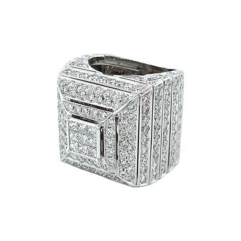 Alex Jona Black And White Diamond 18 Karat White Gold Signet Ring For