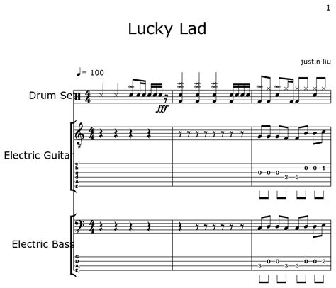 Lucky Lad Sheet Music For Drum Set Electric Guitar Electric Bass