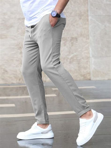 Manfinity Homme Hombres Pantalones Con Bolsillo Oblicuo De Cintura Con