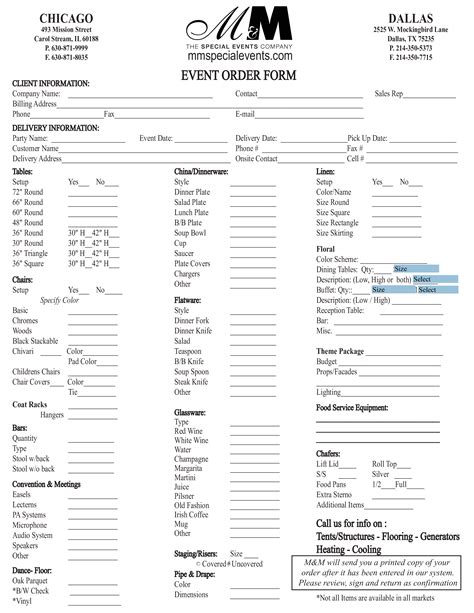 Event Order Template
