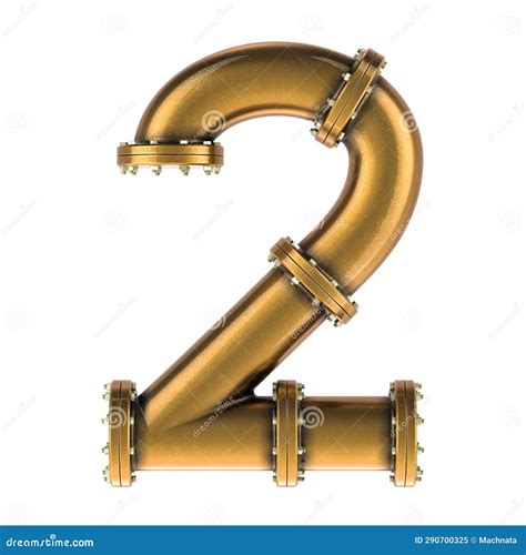 Number 2 from Copper, Bronze or Brass Pipes, 3D Rendering Stock
