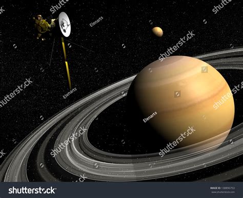 Cassini Spacecraft Near Saturn And Titan Satellite In The Universe ...