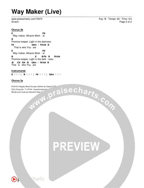 Way Maker Live Chords PDF Sinach PraiseCharts