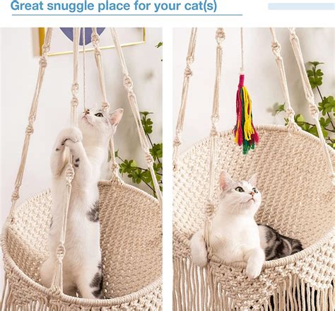 Mewoofun Macrame Cat Hammock Hanging Cat Bed For Indoor Cats Boho Cat