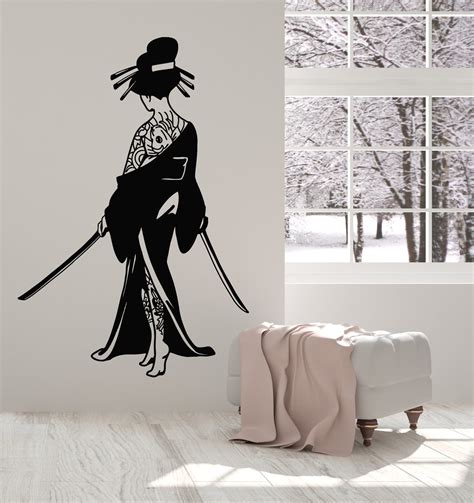 Vinyl Wall Decal Japanese Girl With Katana Geisha Tattoo Oriental Stic