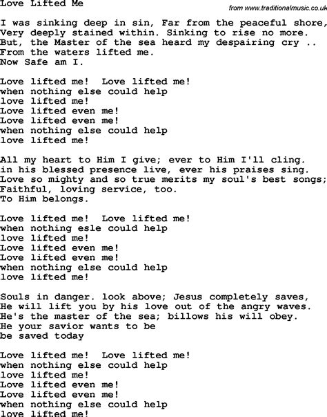 Country Southern And Bluegrass Gospel Song Love Lifted Me Lyrics