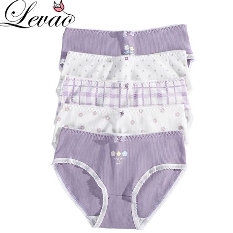 Levao Seamless Panty For Women Purple Flowers Panties Cotton Mid Waist Underwear Girls Lingerie