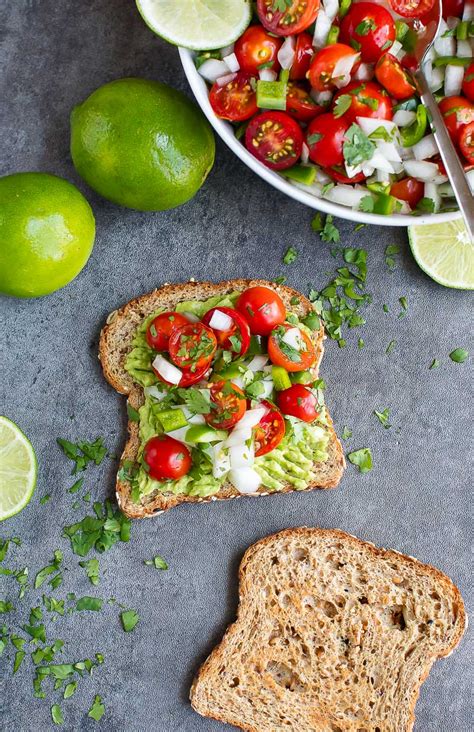 Avocado Toast With Cherry Tomato Salsa Peas And Crayons