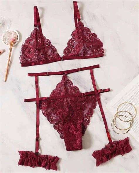 Dark Red Lingerie Set Piece Lace Lingerie Set Sexy Lingerie Set Bride Gift Lace Lingerie