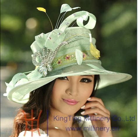 Women Sinamay Church Hat Ladies Hat Winter Dress Top Hat Light Green Sinamay Hat Feathers Brooch