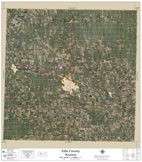 Ellis County Kansas 2020 Aerial Wall Map | Mapping Solutions