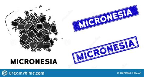 Mappa Dell Isola Di Micronesia Mosaica E Sigilli Del Rettangolo Di