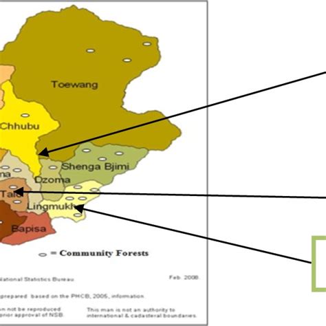 The Administrative Map Of Punakha District With Community Forests