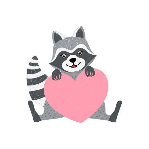 Premium Vector Cute Raccoon Character With Giant Pink Heart