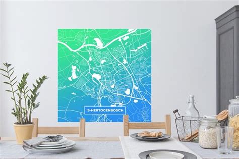 Muurstickers Stadskaart S Hertogen Nederland Blauw 100x100 Cm