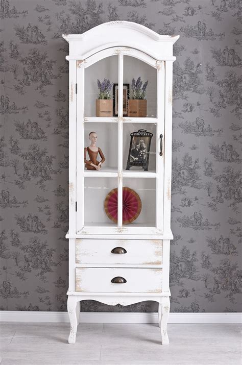 Biała Witryna z Szufladami w Stylu Shabby Chic