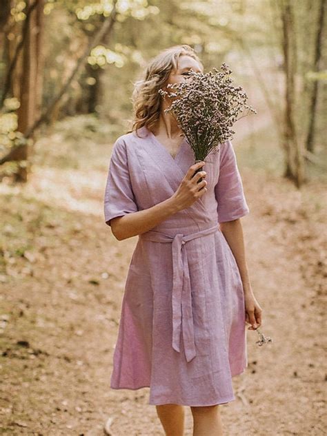 Linen Wrap Dress Wind Lavender Dress Breastfeeding Dress Etsy