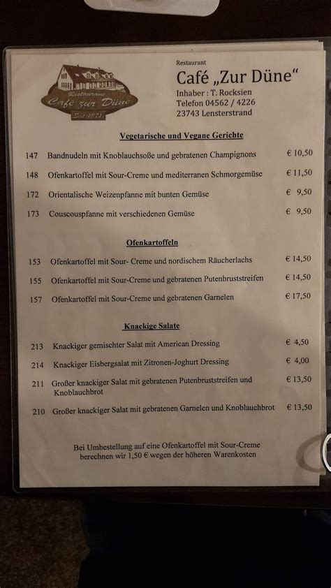 Speisekarte von Zur Düne Naturstrandküche steakhaus Grömitz