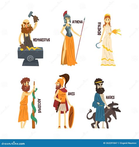 Ancient Greek Gods And Mythological Deities Of Olympia Vector Set Stock