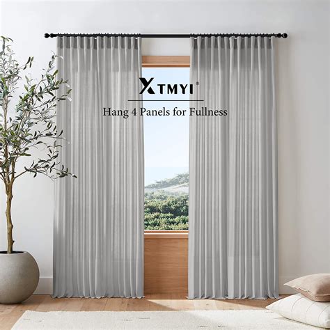 Xtmyi Gray Curtains Panels Sets For Living Room Linen Cotton Back Tab