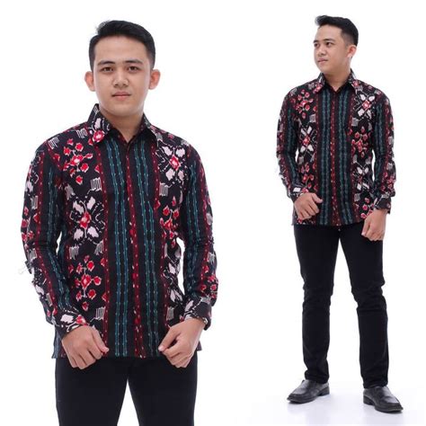 Baju Batik Pria Lengan Panjang Motif Dayak Songket Kemeja Batik Songket