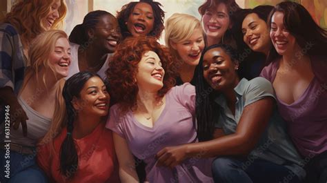 Group Of Multiethnic Women In Colourful Dresses Laughing And Posing