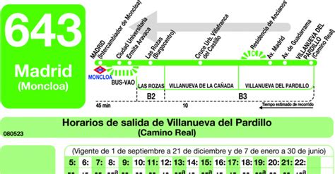 Horarios De Autobús 643 Madrid Moncloa Villanueva Del Pardillo