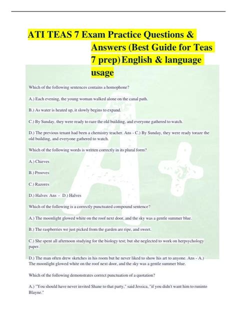 Ati Teas Exam Practice Questions Answers Best Guide For Teas