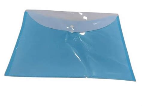 Plastic Blue Double Pocket Button File Folder For Office Paper Size