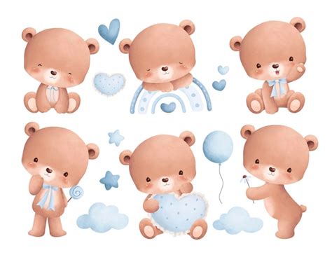 Conjunto De Ilustraci N Acuarela De Lindos Osos De Peluche Vector Premium