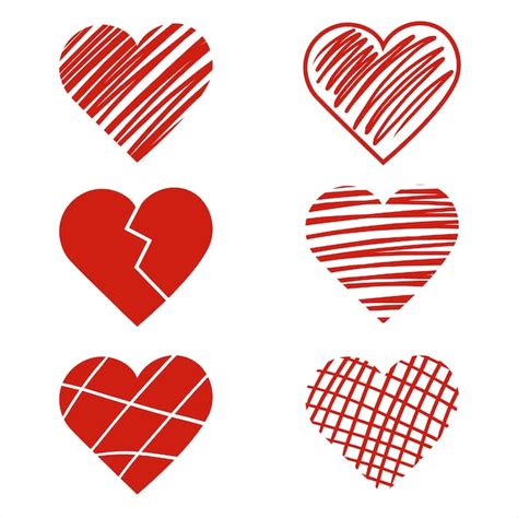 Conjunto De Corazones Rojos Dibujados A Mano Vector Premium