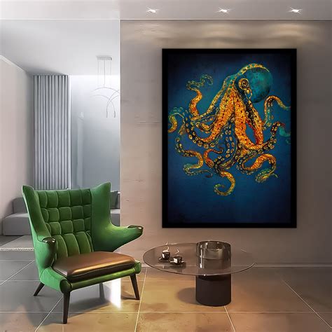 Octopus Wall Art Abstract Canvas Modern Wall Decor Animal - Etsy