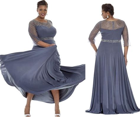 Gray Plus Size Special Occasion Dresses Sheer Sleeves Evening Gowns