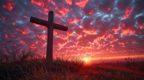 Premium Photo The Empty Cross Silhouetted Against Fiery Background
