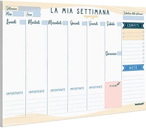 Packlist Planner Settimanale Scrivania Agenda Da Tavolo A Per