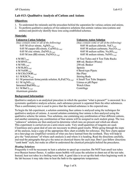 Solution Lab 13 Qualitative Analysis Of Cations And Anions Studypool