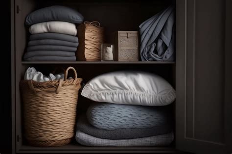 Premium Photo Neatly Folded Bed Linen In The Closet