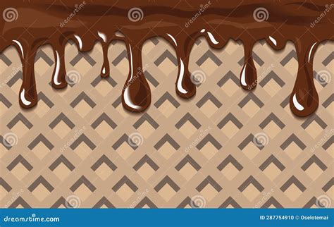 Flowing Chocolate Ice Cream On Waffle Texture Background Stock