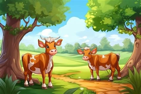 Visão realista do pastoreio de vacas na natureza ao ar livre Foto Premium