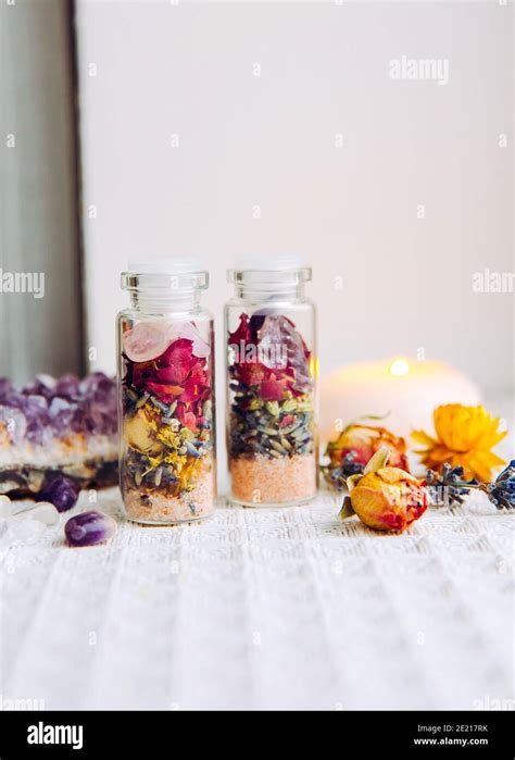 Handmade Spell Jar Bottles With Good Intentions For Home Protection And Inner Balance Filled