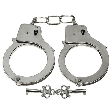 Classic Solid Chrome Metal Silver Hand Cuffs Handcuffs Police Security