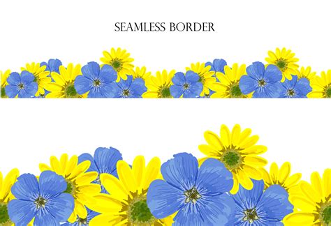 Floral Seamless Vector Border Repeating Pattern Footer Yellow And