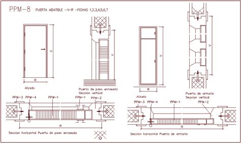 Closet door design view with sectional view dwg file - Cadbull