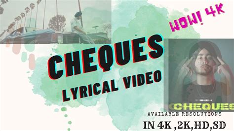 Cheques Shubh 4k Lyrics Video Lyrical White Font Youtube